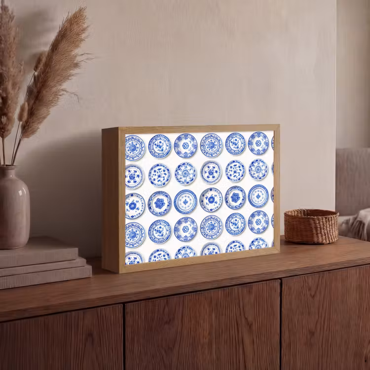 Borden - Bloemen - Patroon - Blauw Light Box met batterij (Wandlamp) middel 907 -sfeer2