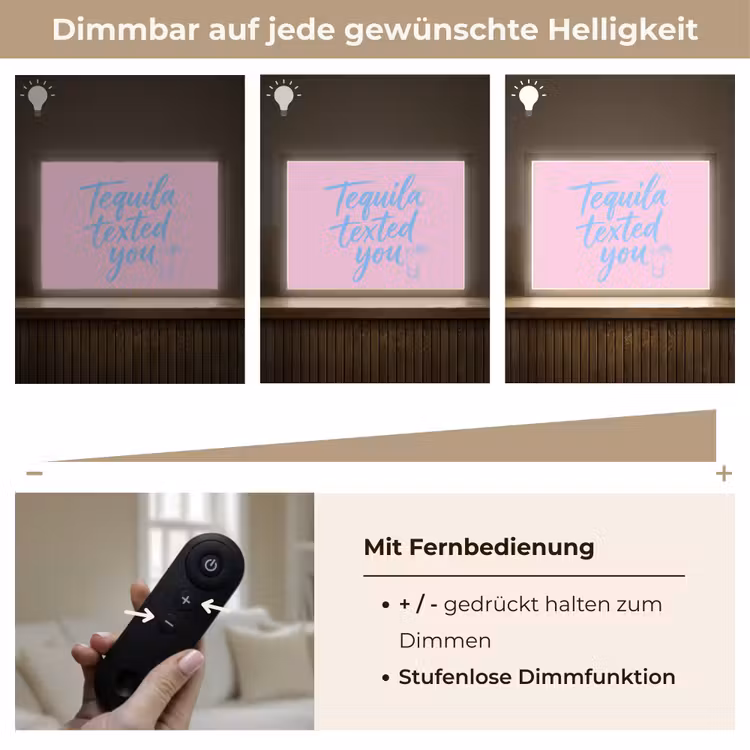 Tequila texted you - Roze - Blauw Light Box met batterij (Wandlamp) middel -USP_dimbaarDE