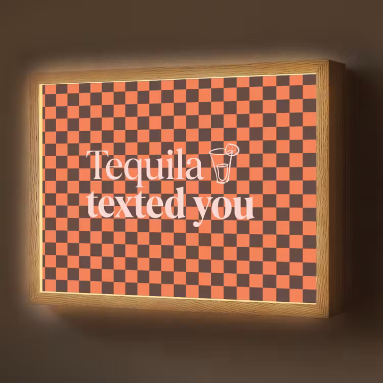 Tequila texted you - Glas - Vierkanten - Oranje Light Box met batterij (Wandlamp) middel -z3d_website