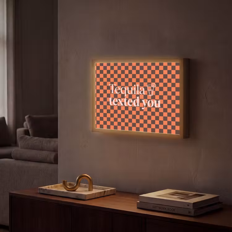 Tequila texted you - Glas - Vierkanten - Oranje Light Box met batterij (Wandlamp) middel -sfeer1