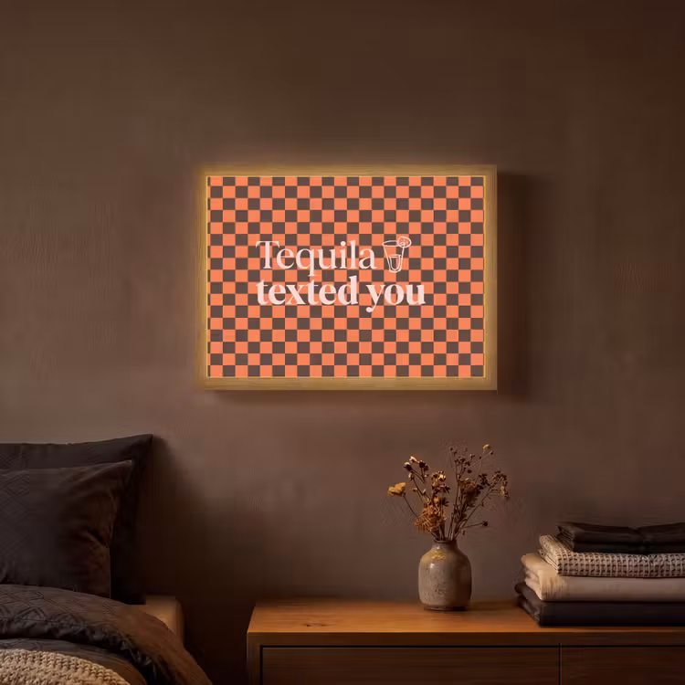 Tequila texted you - Glas - Vierkanten - Oranje Light Box met batterij (Wandlamp) middel -sfeer4