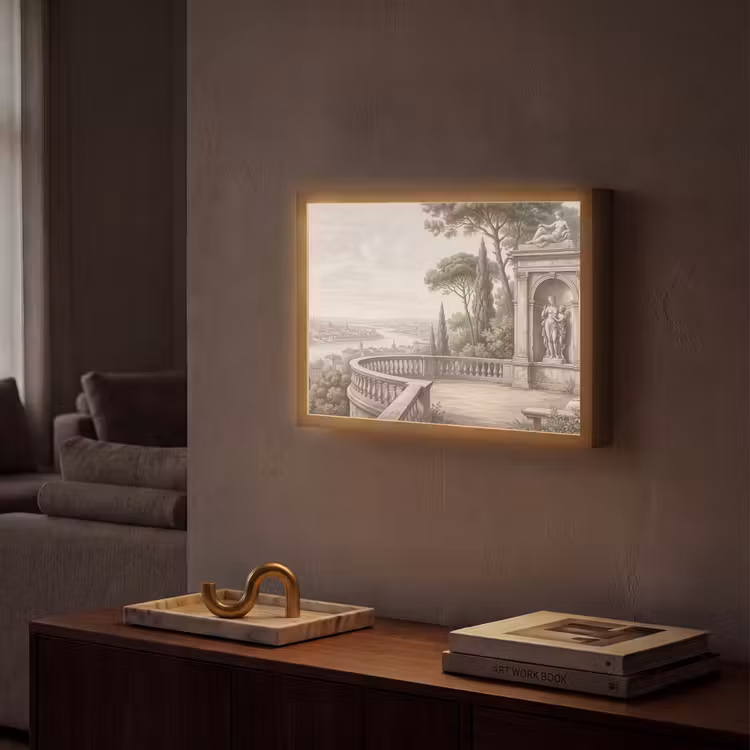 Terras - Stad - Uitzicht - Rivier Light Box met batterij (Wandlamp) middel -sfeer1