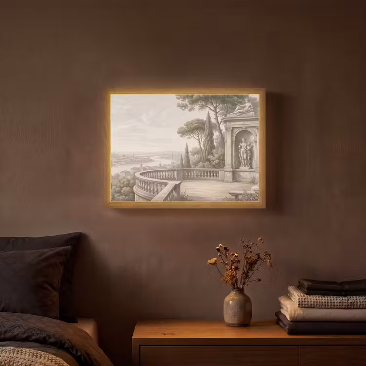 Terras - Stad - Uitzicht - Rivier Light Box met batterij (Wandlamp) middel -sfeer4