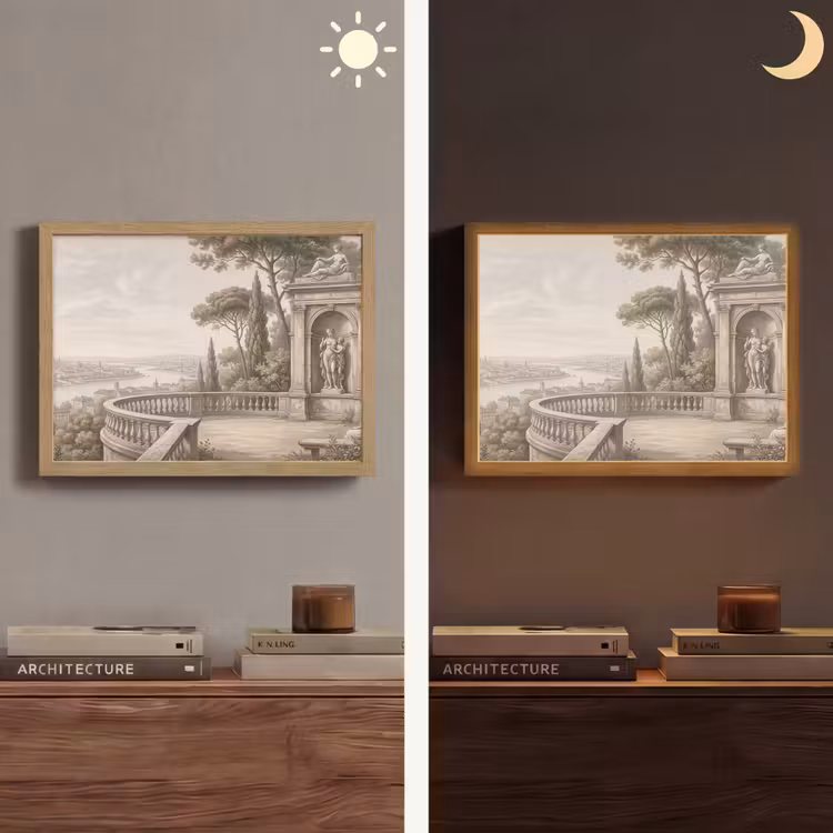 Terras - Stad - Uitzicht - Rivier Light Box met batterij (Wandlamp) middel -sfeer3