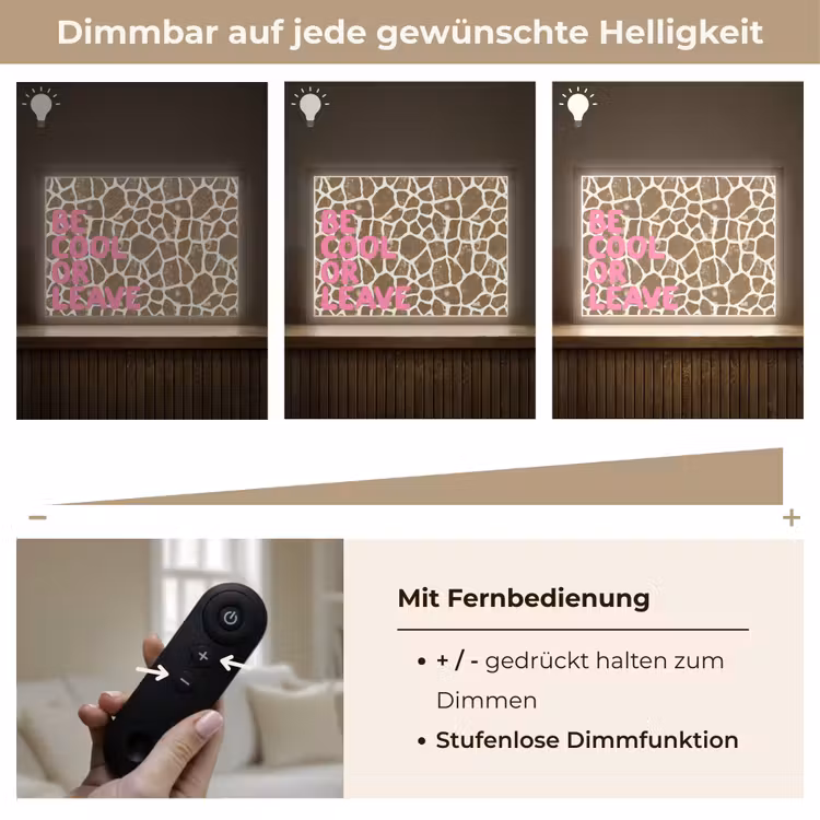 Tekst - Be cool or leave - Roze - Giraffenprint Light Box met batterij (Wandlamp) middel -USP_dimbaarDE