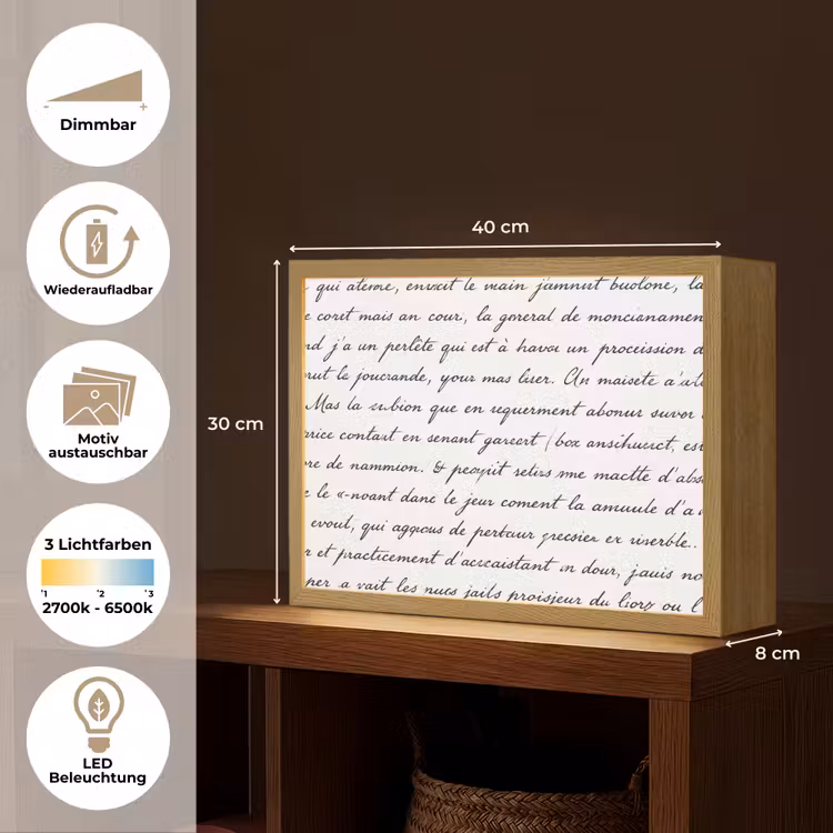 Tekst - Handschrift - Klassiek - ZwartWit Light Box met batterij (Wandlamp) middel -USP_websiteoverzichtDE