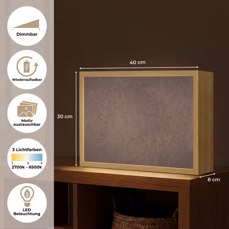Textuur - Beton - Abstract - Donker - Bruin Light Box met batterij (Wandlamp) middel -USP_websiteoverzichtDE