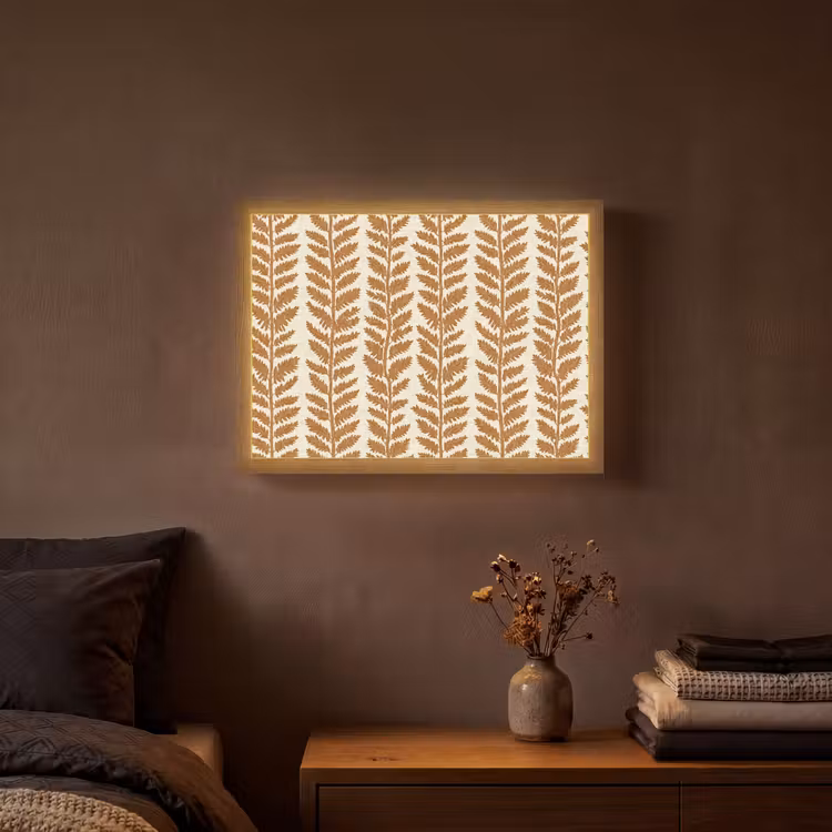 Textuur - Bladeren - Oker Light Box met batterij (Wandlamp) middel 907 -sfeer4