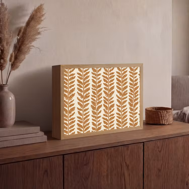 Textuur - Bladeren - Oker Light Box met batterij (Wandlamp) middel 907 -sfeer2
