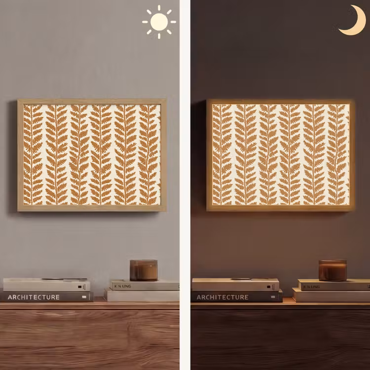 Textuur - Bladeren - Oker Light Box met batterij (Wandlamp) middel 907 -sfeer3