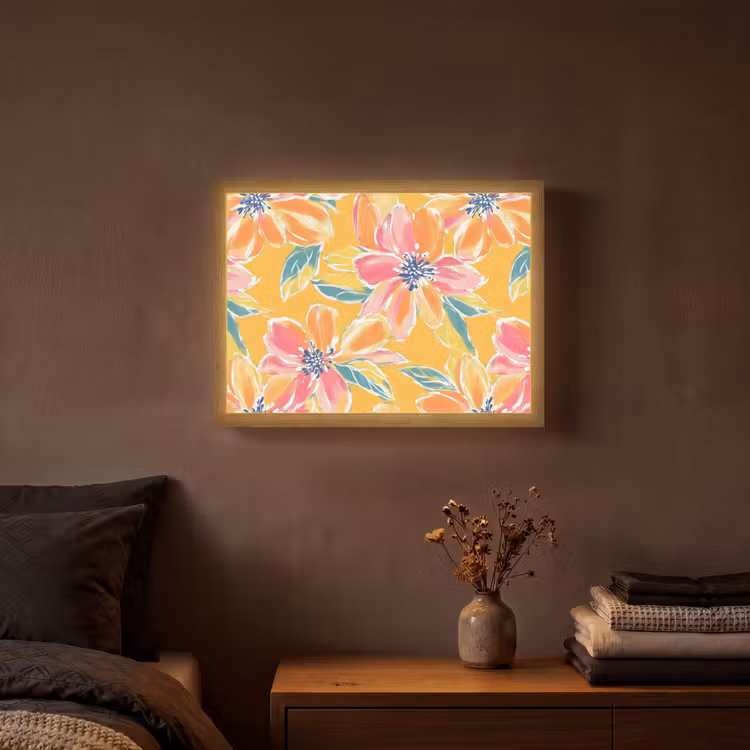 Textuur - Bloemen - Kleurrijk Light Box met batterij (Wandlamp) middel 907 -sfeer4