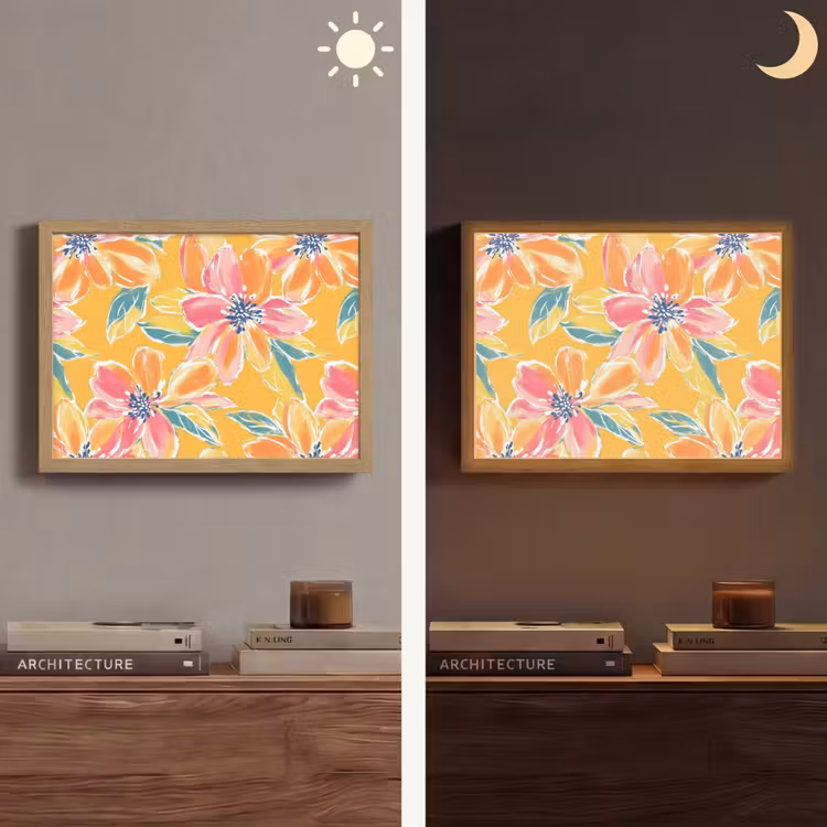 Textuur - Bloemen - Kleurrijk Light Box met batterij (Wandlamp) middel 907 -sfeer3