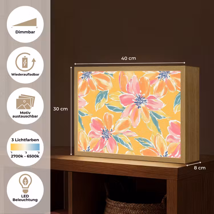 Textuur - Bloemen - Kleurrijk Light Box met batterij (Wandlamp) middel 907 -USP_websiteoverzichtDE
