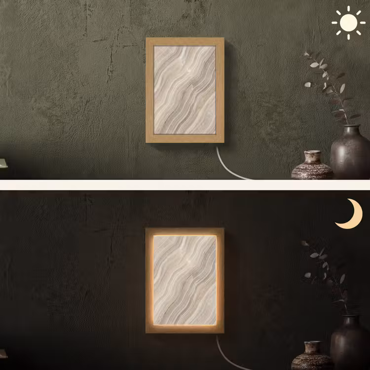 Textuur - Golvend - Abstract - Modern - Beige Light Box met kabel (Wandlamp) klein -sfeer3