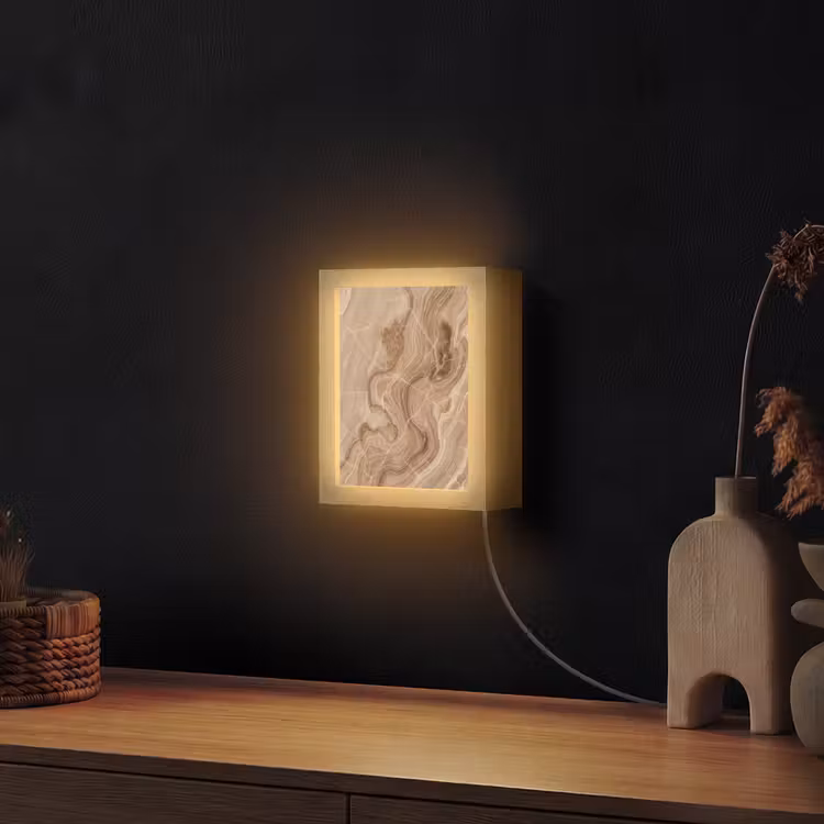 Textuur - Golvend - Abstract - Warm - Bruin Light Box met kabel (Wandlamp) klein -sfeer1