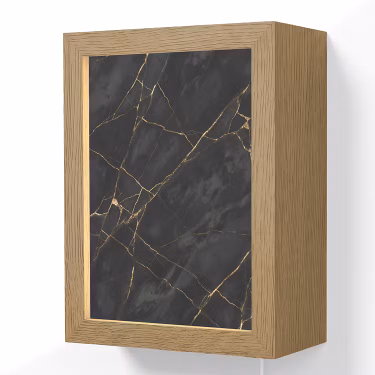 Textuur - Gouden lijnen - Abstract - Modern - Zwart Light Box met kabel (Wandlamp) klein -3d