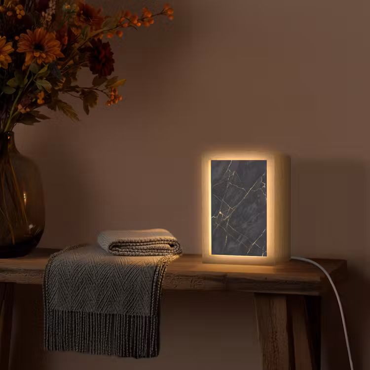 Textuur - Gouden lijnen - Abstract - Modern - Zwart Light Box met kabel (Wandlamp) klein -sfeer4