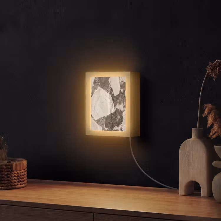Textuur - Marmer - Abstract - Beige - Bruin Light Box met kabel (Wandlamp) klein -sfeer1