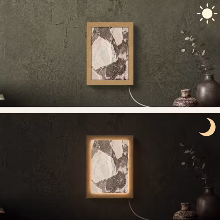 Textuur - Marmer - Abstract - Beige - Bruin Light Box met kabel (Wandlamp) klein -sfeer3