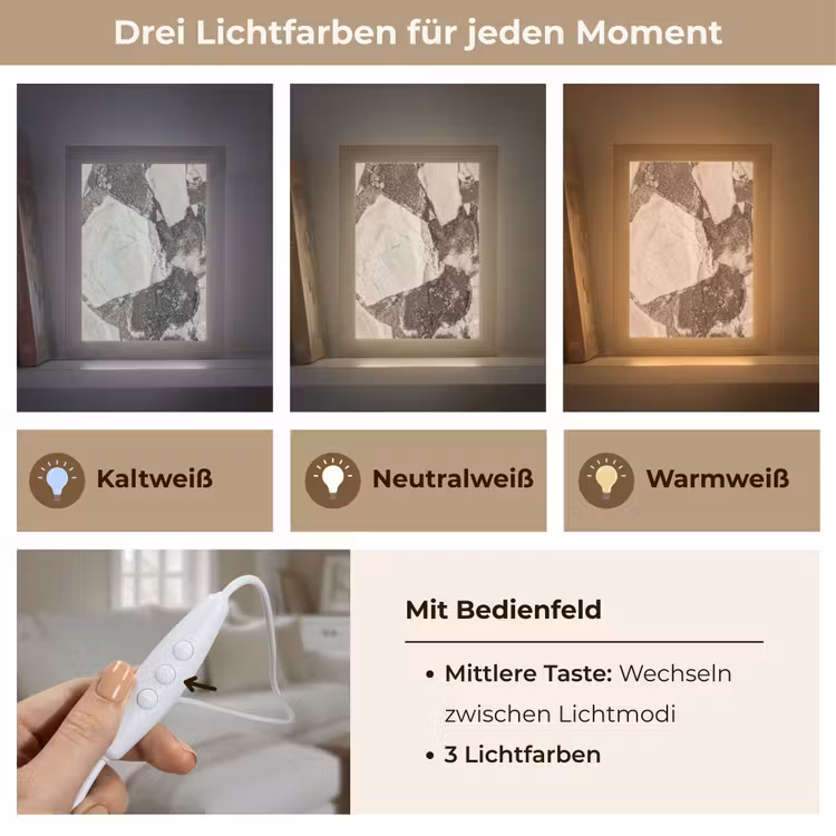 Textuur - Marmer - Abstract - Beige - Bruin Light Box met kabel (Wandlamp) klein -USP_lichtkleurDE