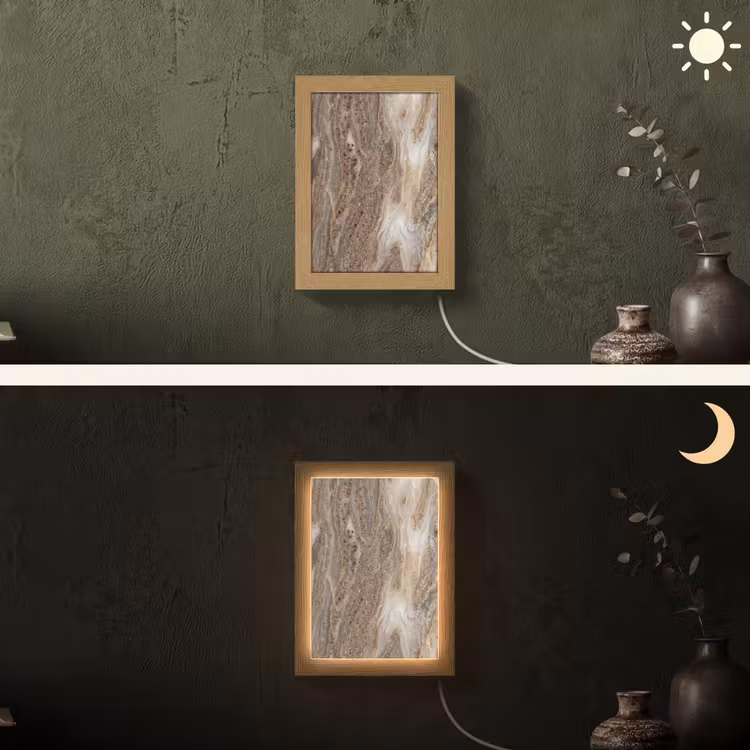 Textuur - Steen - Abstract - Beige Light Box met kabel (Wandlamp) klein -sfeer3
