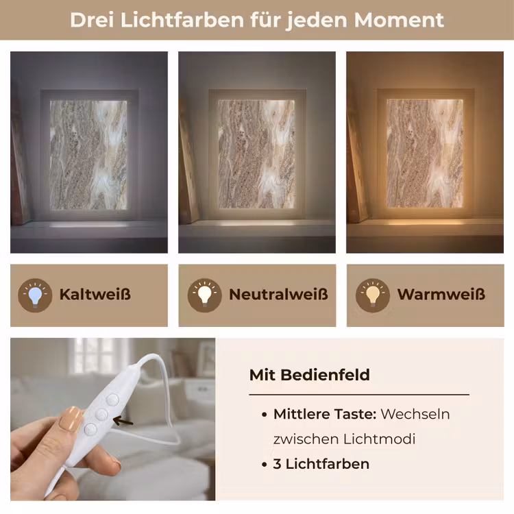 Textuur - Steen - Abstract - Beige Light Box met kabel (Wandlamp) klein -USP_lichtkleurDE