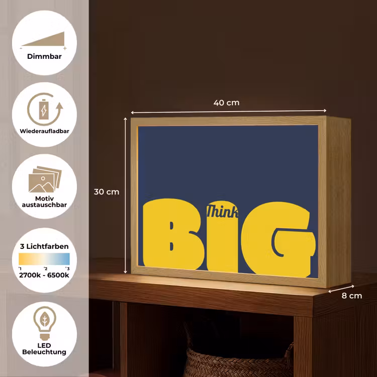 Think big - Blauw - Geel Light Box met batterij (Wandlamp) middel -USP_websiteoverzichtDE