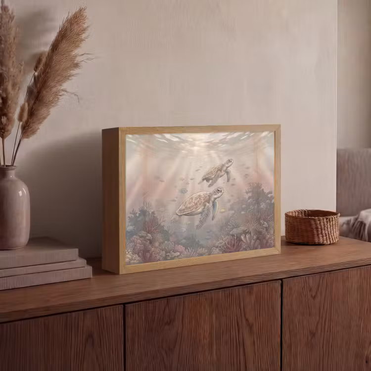 Dier - Onderwater - Oceaan - Illustratie - Zeeleven Light Box met batterij (Wandlamp) middel -sfeer2