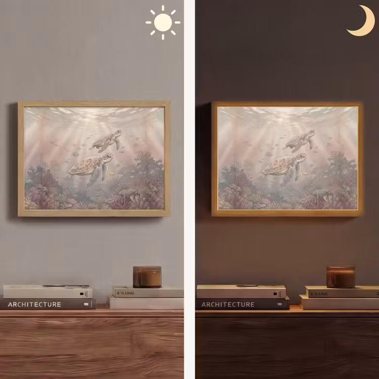 Dier - Onderwater - Oceaan - Illustratie - Zeeleven Light Box met batterij (Wandlamp) middel -sfeer3