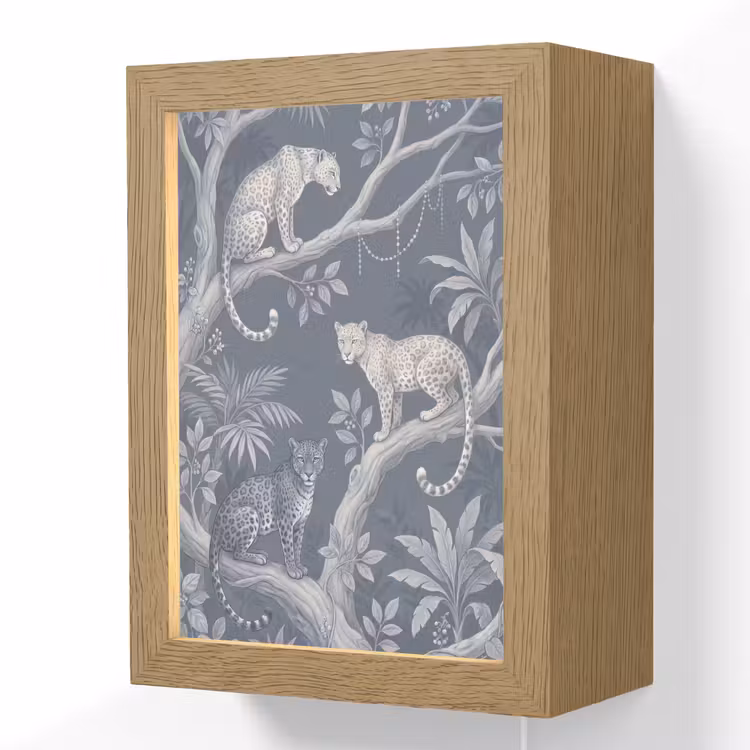 Dieren - Jungle - Illustratie - Bomen - Blauw Light Box met kabel (Wandlamp) klein -3d