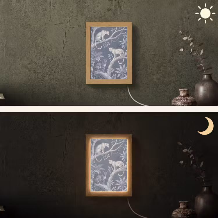 Dieren - Jungle - Illustratie - Bomen - Blauw Light Box met kabel (Wandlamp) klein -sfeer3