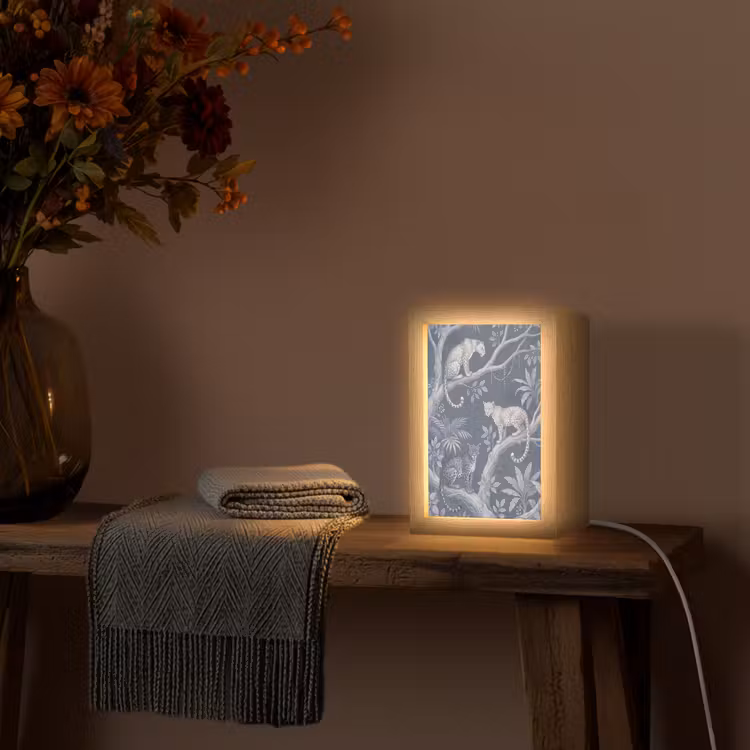 Dieren - Jungle - Illustratie - Bomen - Blauw Light Box met kabel (Wandlamp) klein -sfeer4