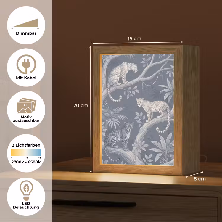 Dieren - Jungle - Illustratie - Bomen - Blauw Light Box met kabel (Wandlamp) klein -USP_websiteoverzichtDE