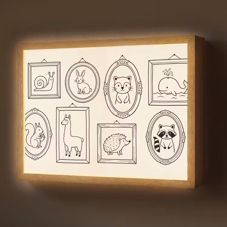 Dieren - Illustratie - Lijsten - Galerij - Speels Light Box met batterij (Wandlamp) middel -z3d_website
