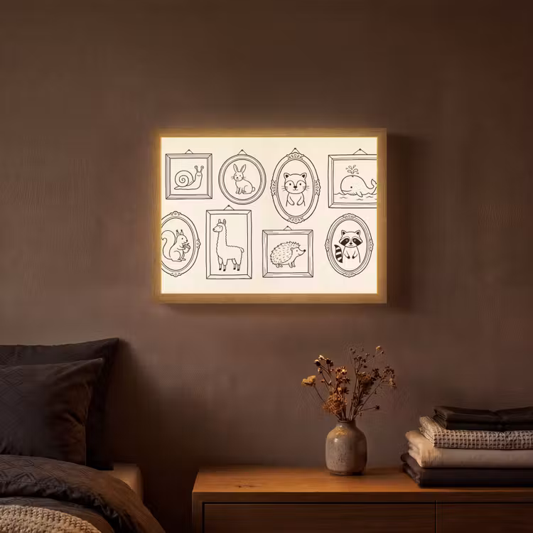 Dieren - Illustratie - Lijsten - Galerij - Speels Light Box met batterij (Wandlamp) middel -sfeer4