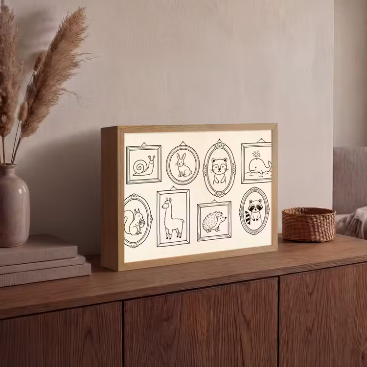 Dieren - Illustratie - Lijsten - Galerij - Speels Light Box met batterij (Wandlamp) middel -sfeer2