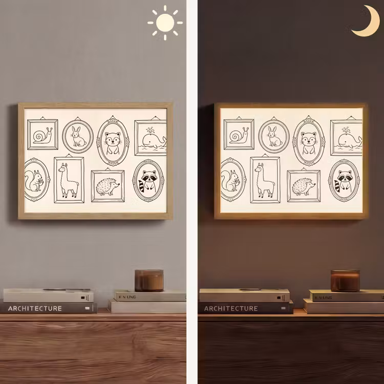 Dieren - Illustratie - Lijsten - Galerij - Speels Light Box met batterij (Wandlamp) middel -sfeer3