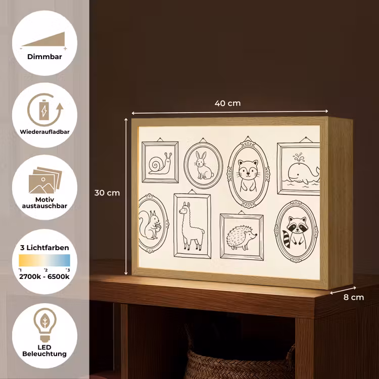 Dieren - Illustratie - Lijsten - Galerij - Speels Light Box met batterij (Wandlamp) middel -USP_websiteoverzichtDE