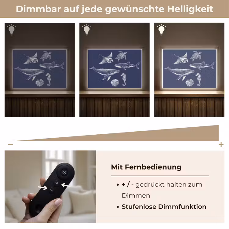 Dieren - Zeeleven - Oceaan - Graveren - Blauw Light Box met batterij (Wandlamp) middel -USP_dimbaarDE