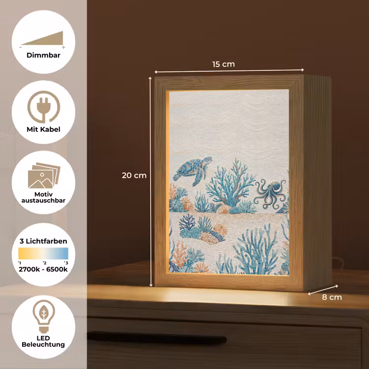 Dieren - Onderwater - Natuur - Mozaïek - Blauw Light Box met kabel (Wandlamp) klein -USP_websiteoverzichtDE