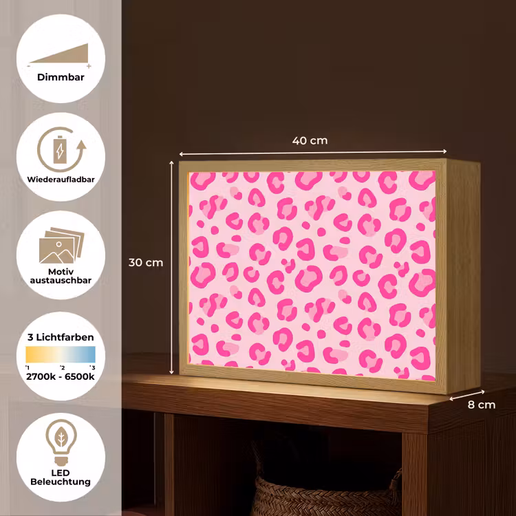 Dierenprint - Patroon - Abstract - Modern - Roze Light Box met batterij (Wandlamp) middel -USP_websiteoverzichtDE