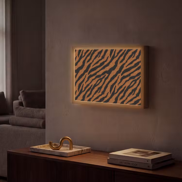 Tijger - Vacht - Zwart Light Box met batterij (Wandlamp) middel 907 -sfeer1