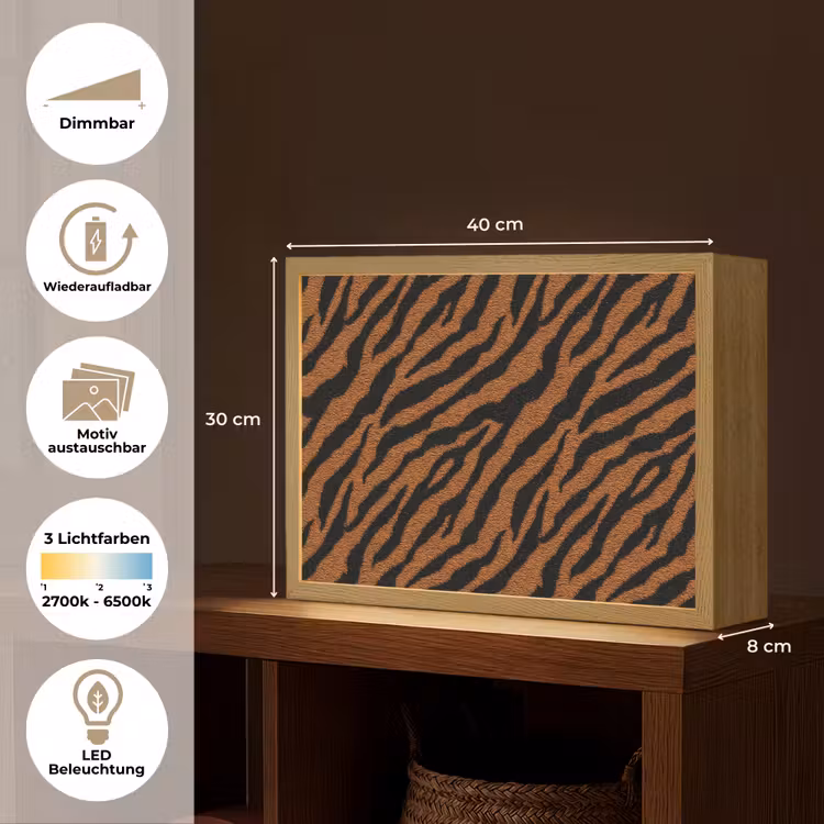 Tijger - Vacht - Zwart Light Box met batterij (Wandlamp) middel 907 -USP_websiteoverzichtDE