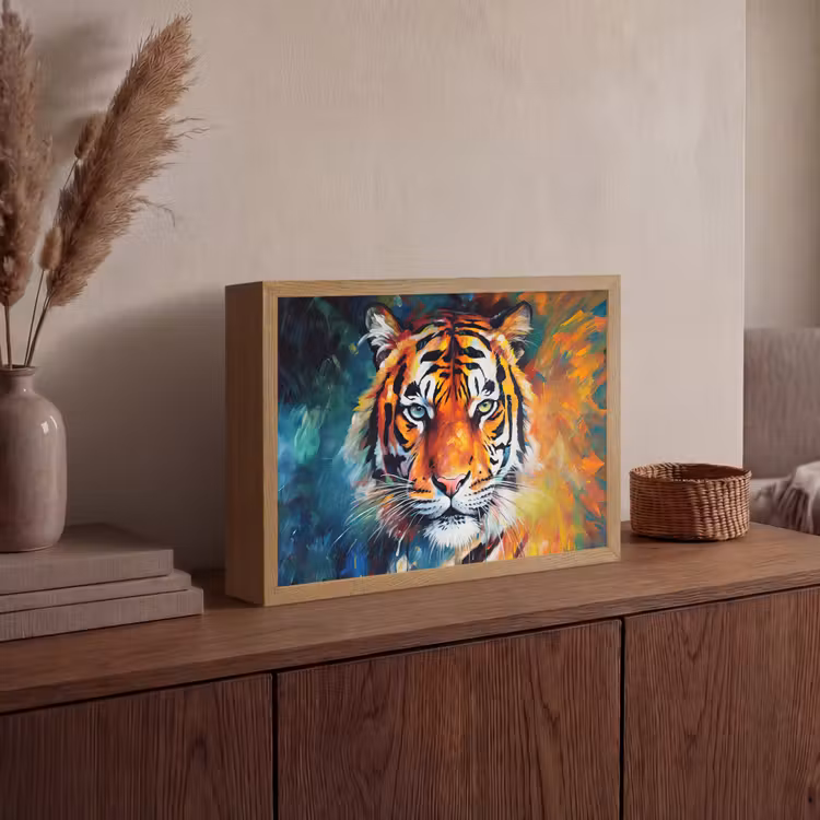 Tijger - Dieren - Olieverf - Kunst Light Box met batterij (Wandlamp) middel -sfeer2