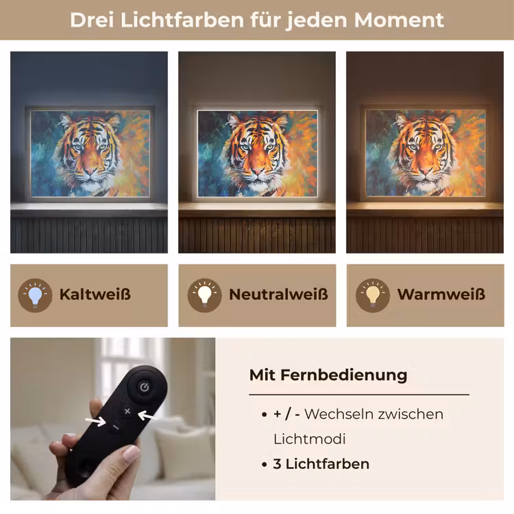Tijger - Dieren - Olieverf - Kunst Light Box met batterij (Wandlamp) middel -USP_lichtkleurDE