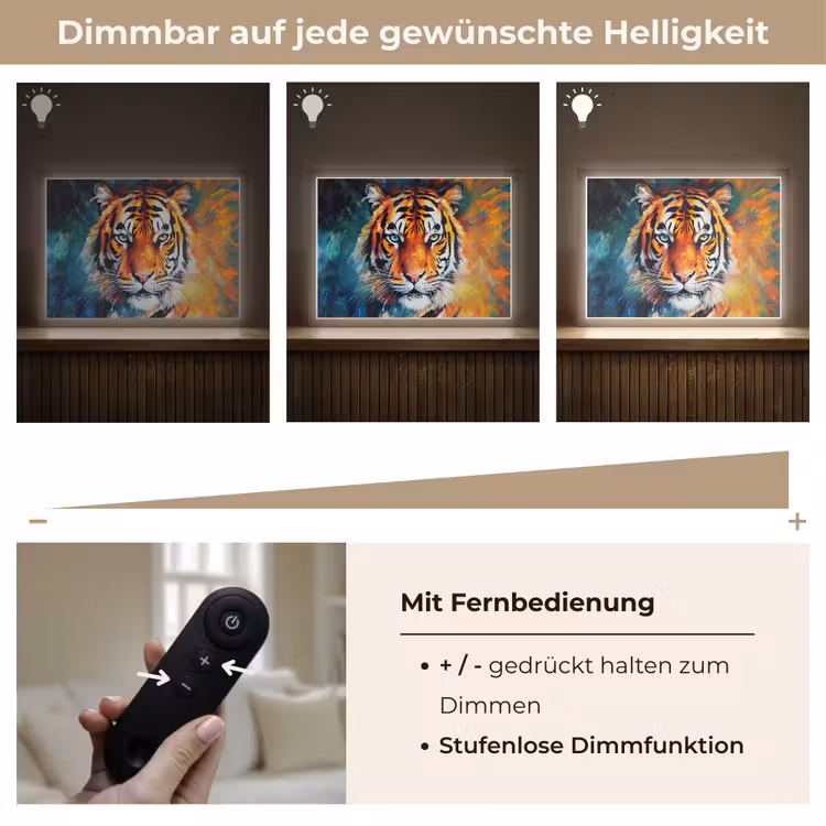 Tijger - Dieren - Olieverf - Kunst Light Box met batterij (Wandlamp) middel -USP_dimbaarDE