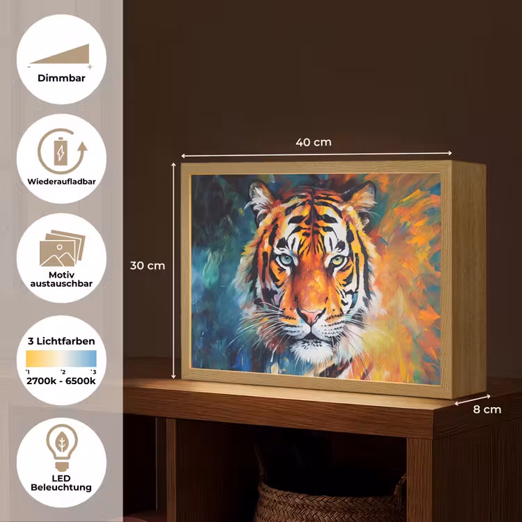 Tijger - Dieren - Olieverf - Kunst Light Box met batterij (Wandlamp) middel -USP_websiteoverzichtDE