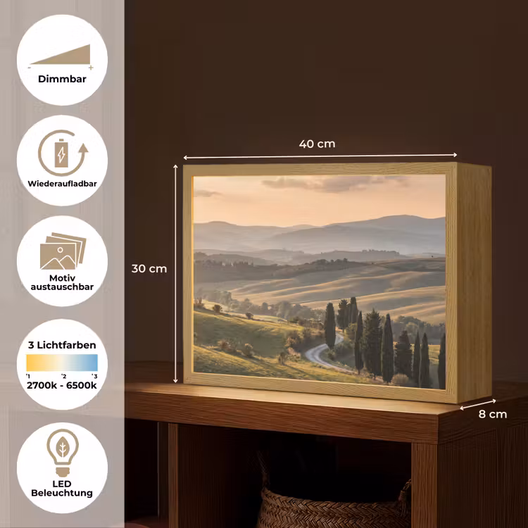 Toscaans - Landschap - Heuvels Light Box met batterij (Wandlamp) middel -USP_websiteoverzichtDE