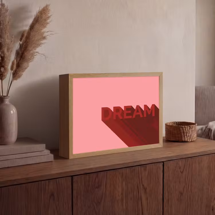 Dream - 3D - Rood - Roze Light Box met batterij (Wandlamp) middel -sfeer2