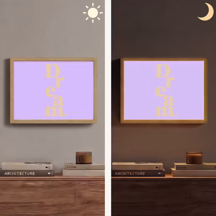 Dream - Paars - Typografisch Light Box met batterij (Wandlamp) middel -sfeer3